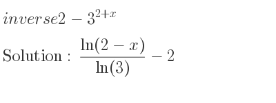 The inverse of 2-3^{2+x} is (ln(2-x))/(ln(3))-2